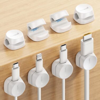 Lamicall 8 Pack Cord Organizer, [1s Lock] Cable Management Clips for Desk | Spring-Powered Cord Holder, Adhesive Phone Charger Keeper for Nightstand Car, Office Desk Home College Dorm Accessories