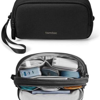 tomtoc Electronic Organizer Travel Case, Dual Compartment Tech Organization | Water Resistant Cable Pouch Storage Bag for Charger, Cord, Phone, Hard Drive, Power Bank, Accessories Travel Essentials
