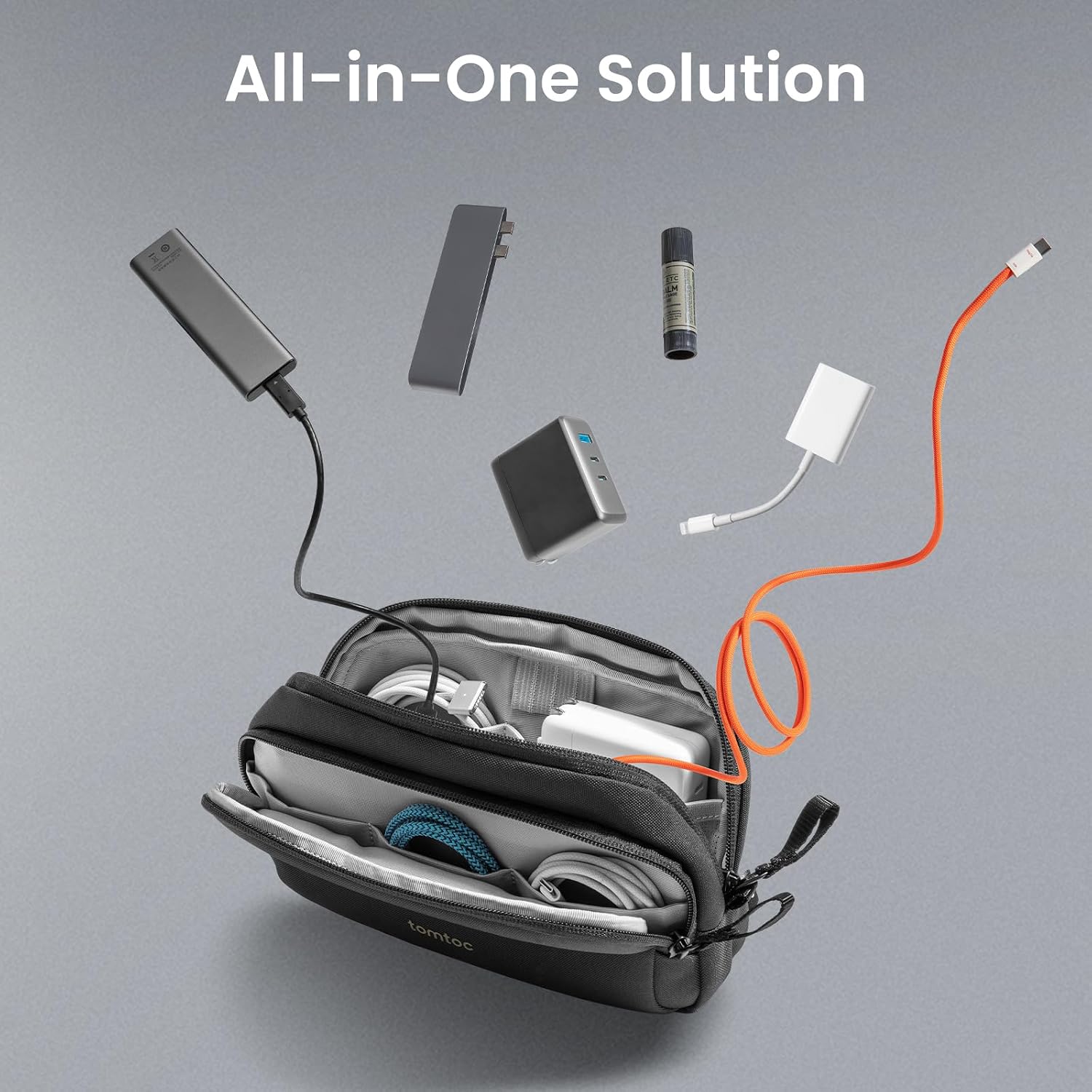 tomtoc Electronic Organizer Travel Case, Dual Compartment Tech Organization | Water Resistant Cable Pouch Storage Bag for Charger, Cord, Phone, Hard Drive, Power Bank, Accessories Travel Essentials - Image 8