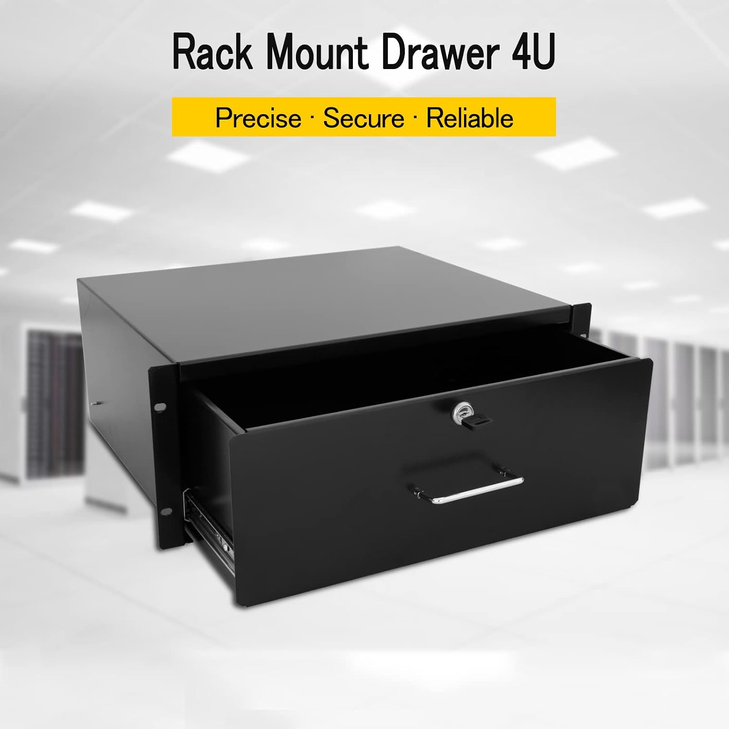 Drawer Server Cabinet Case 19 Inch Locking Rack Mount DJ Lockable Deep Drawer with Key (4U) - Image 2