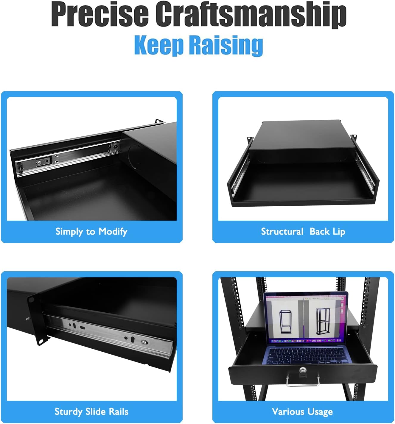 Drawer Server Cabinet Case 19 Inch Locking Rack Mount DJ Lockable Deep Drawer with Key (4U) - Image 3