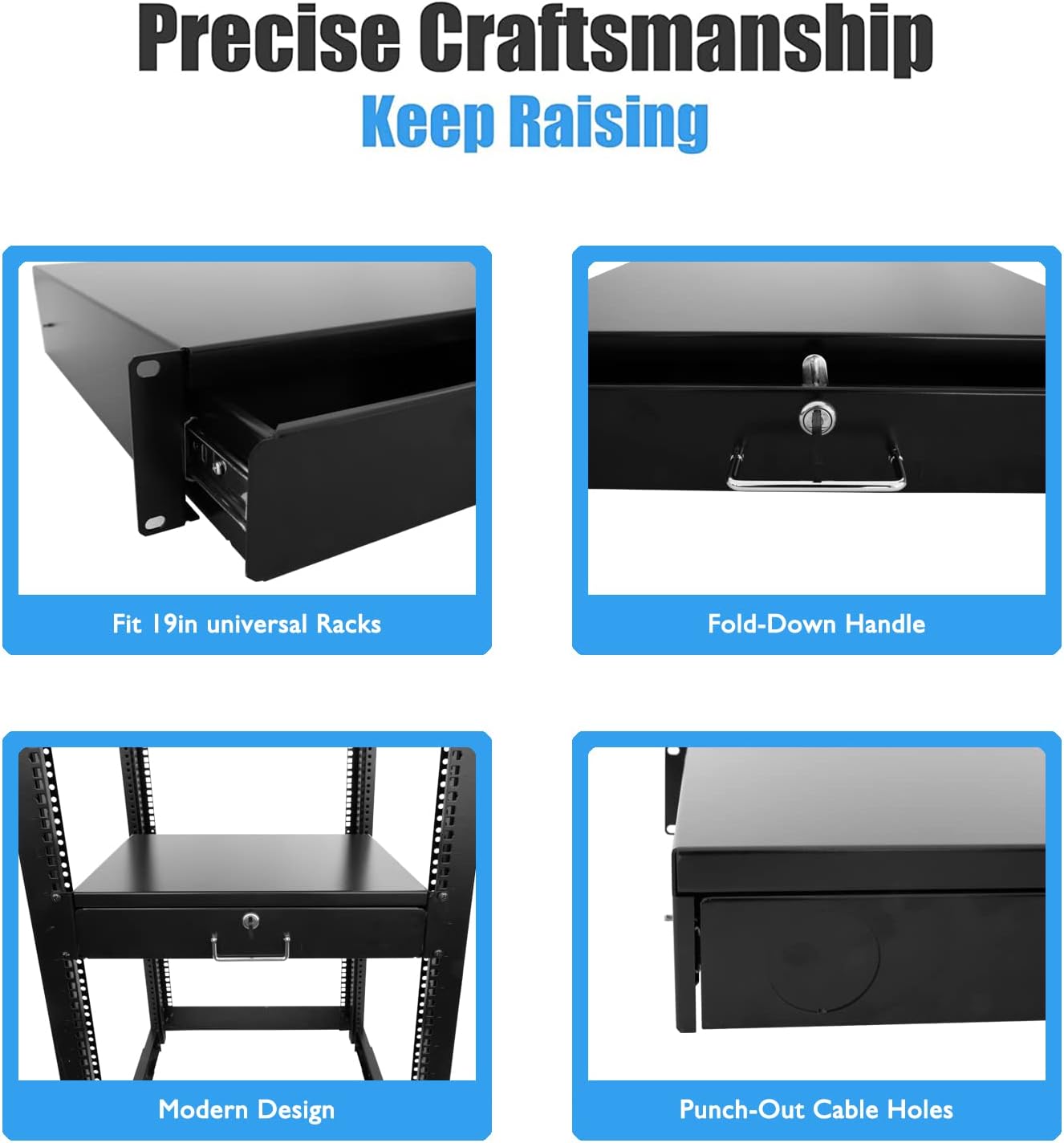 Drawer Server Cabinet Case 19 Inch Locking Rack Mount DJ Lockable Deep Drawer with Key (4U) - Image 4