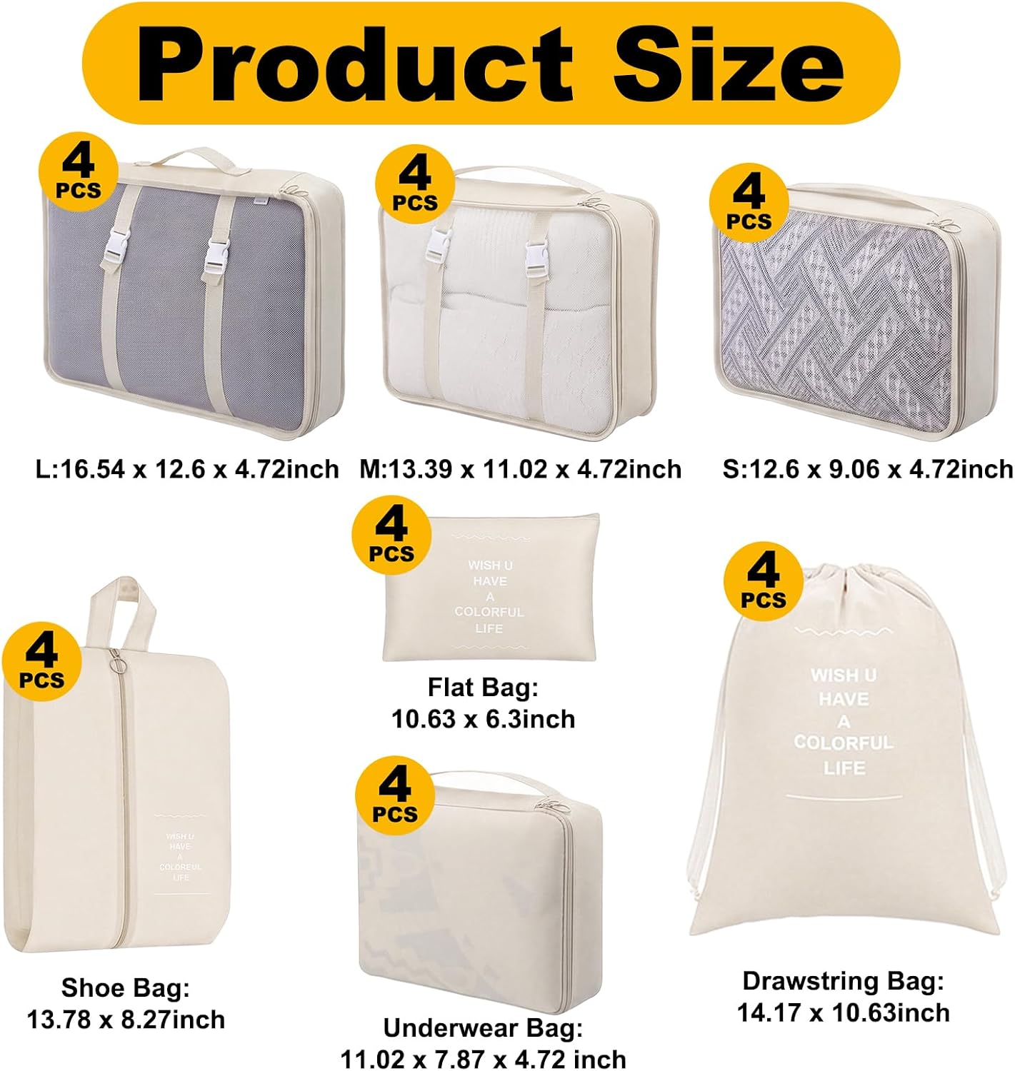 Bnuxpuuo 28 Pcs Luggage Clothes Organizer Bags, 4 Sets Travel Luggage Packing Organizers Packing Cubes for Travel, Foldable Suitcase Organizers for Family Vacation (Beige, Black, Gray, Navy Blue) - Image 2