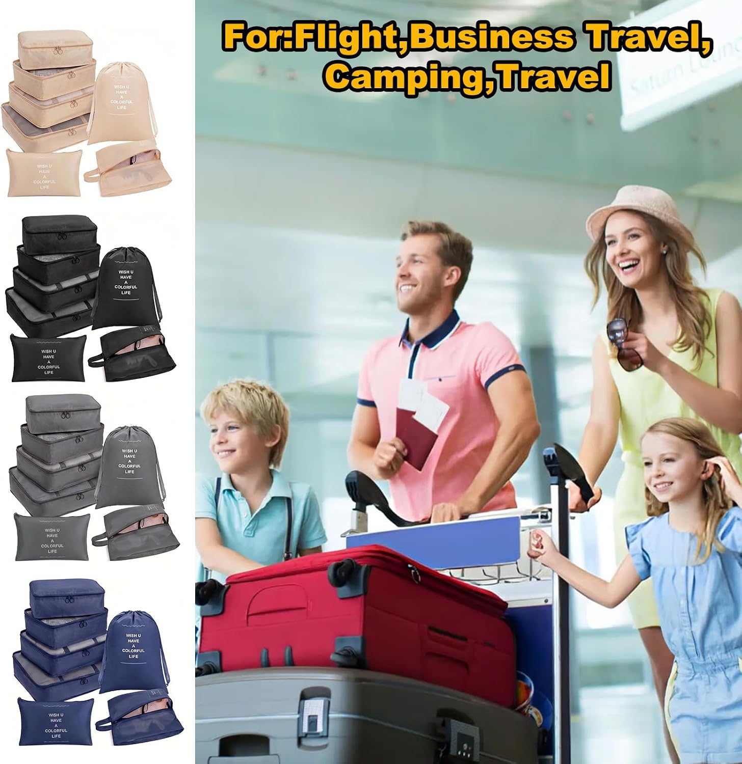 Bnuxpuuo 28 Pcs Luggage Clothes Organizer Bags, 4 Sets Travel Luggage Packing Organizers Packing Cubes for Travel, Foldable Suitcase Organizers for Family Vacation (Beige, Black, Gray, Navy Blue) - Image 8