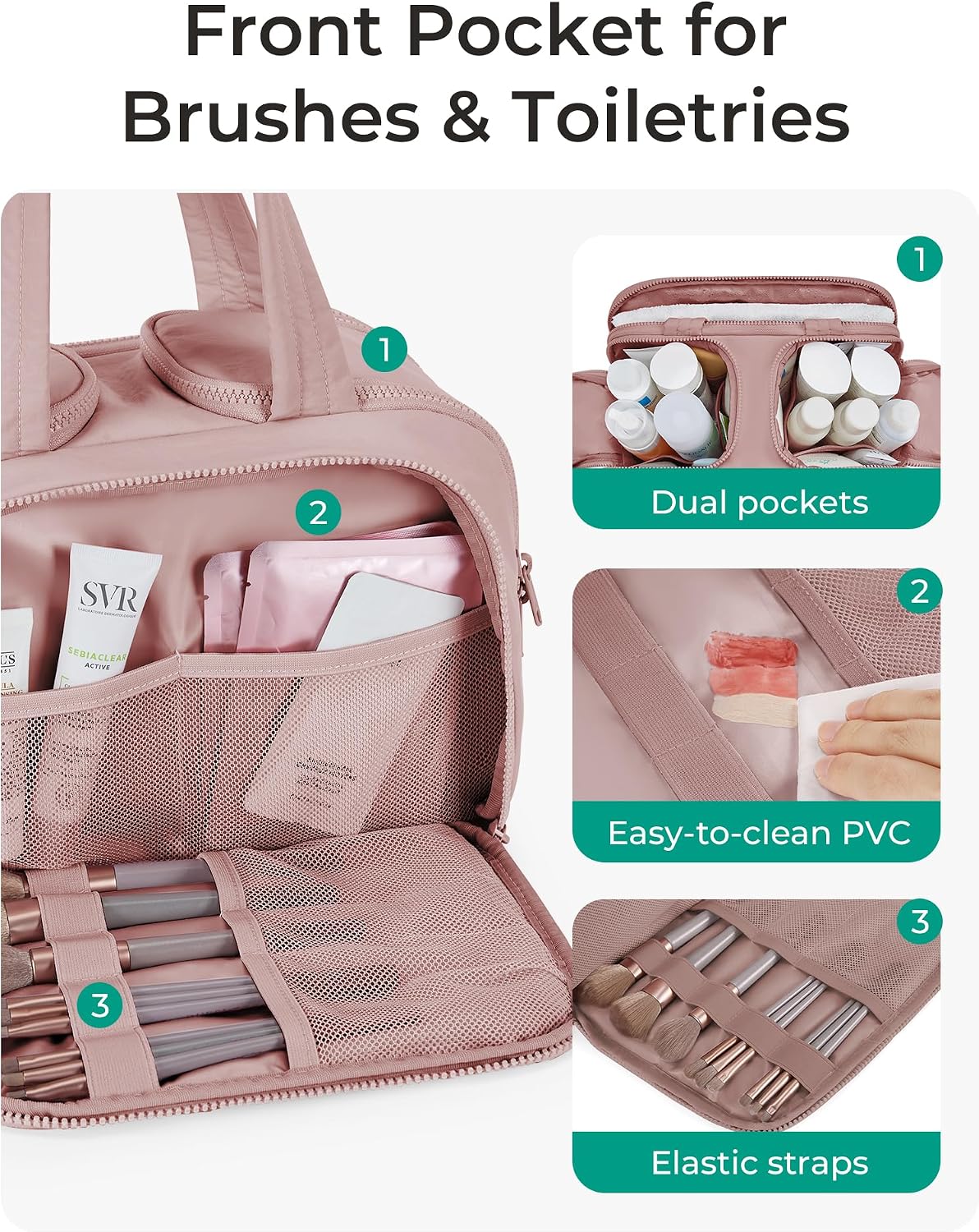 BAGSMART Travel Toiletry Bag, Lightweight Large Wide-open Travel Bag for Women, Puffy Cosmetic Makeup Bag Organizer with Handle for Accessories,Essentials, Toiletries, Dark Pink - Image 2